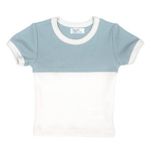 TUN TUN RIBBED TWO TONE TOP BLUE & NATURAL